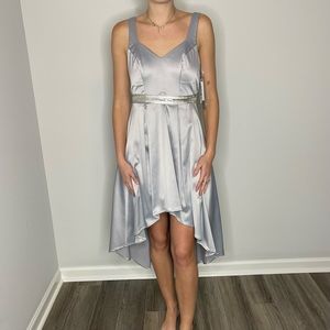 Silver high-low cocktail dress